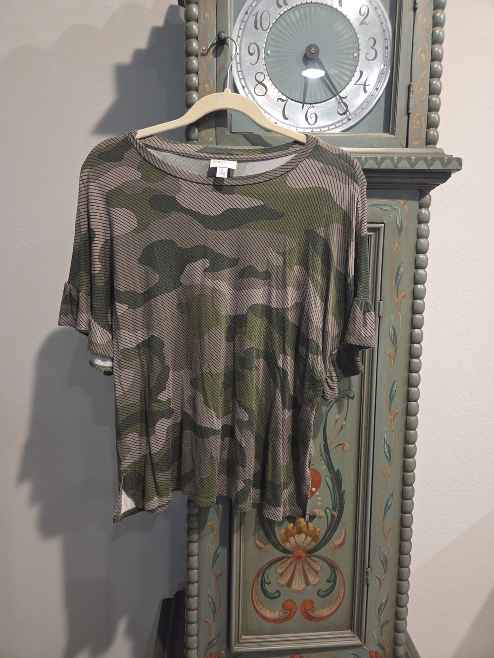LuLaRoe Olive Green Camo Short Sleeve Top